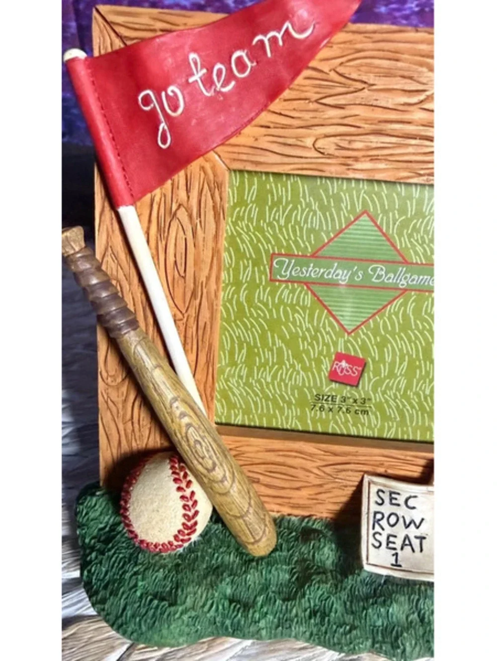 Russ Berrie Yesterdays Ballgame Baseball Picture Frame 3D Sports 3x3 Photo